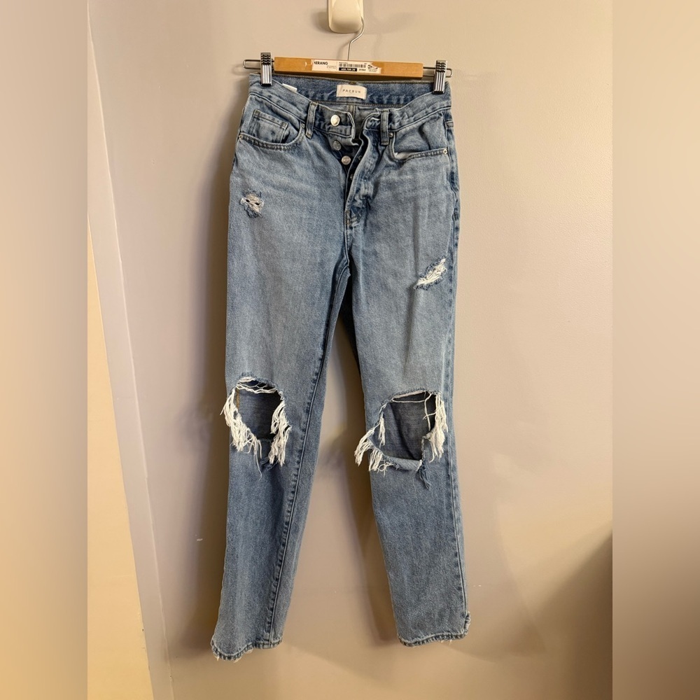 PacSun Light Blue Distressed Straight Leg dad  Jeans